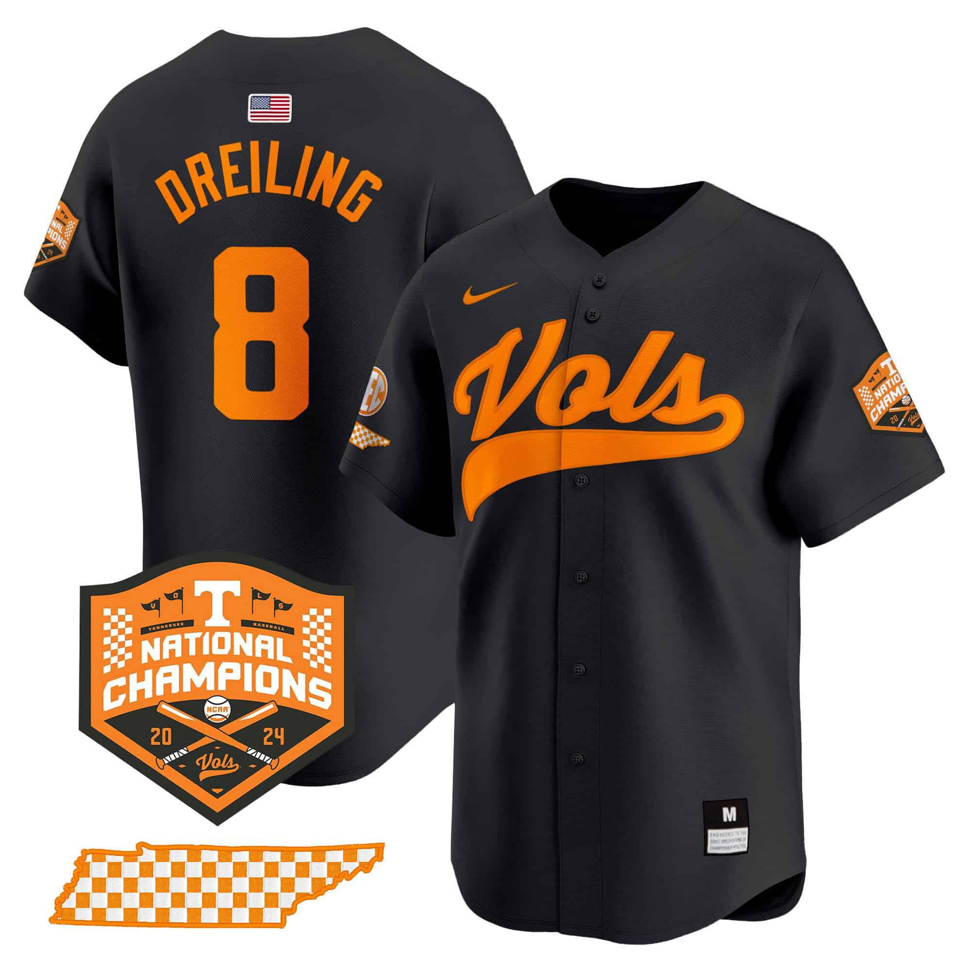 Men Tennessee Volunteers 8 Dreiling Black 2024 Nike Champions Vapor Premier Limited NCAA Jersey